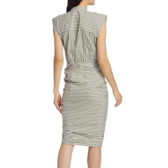 Veronica Beard Striped Asymmetric-Button Midi Dress Green White size 16 - Picture 9 of 15
